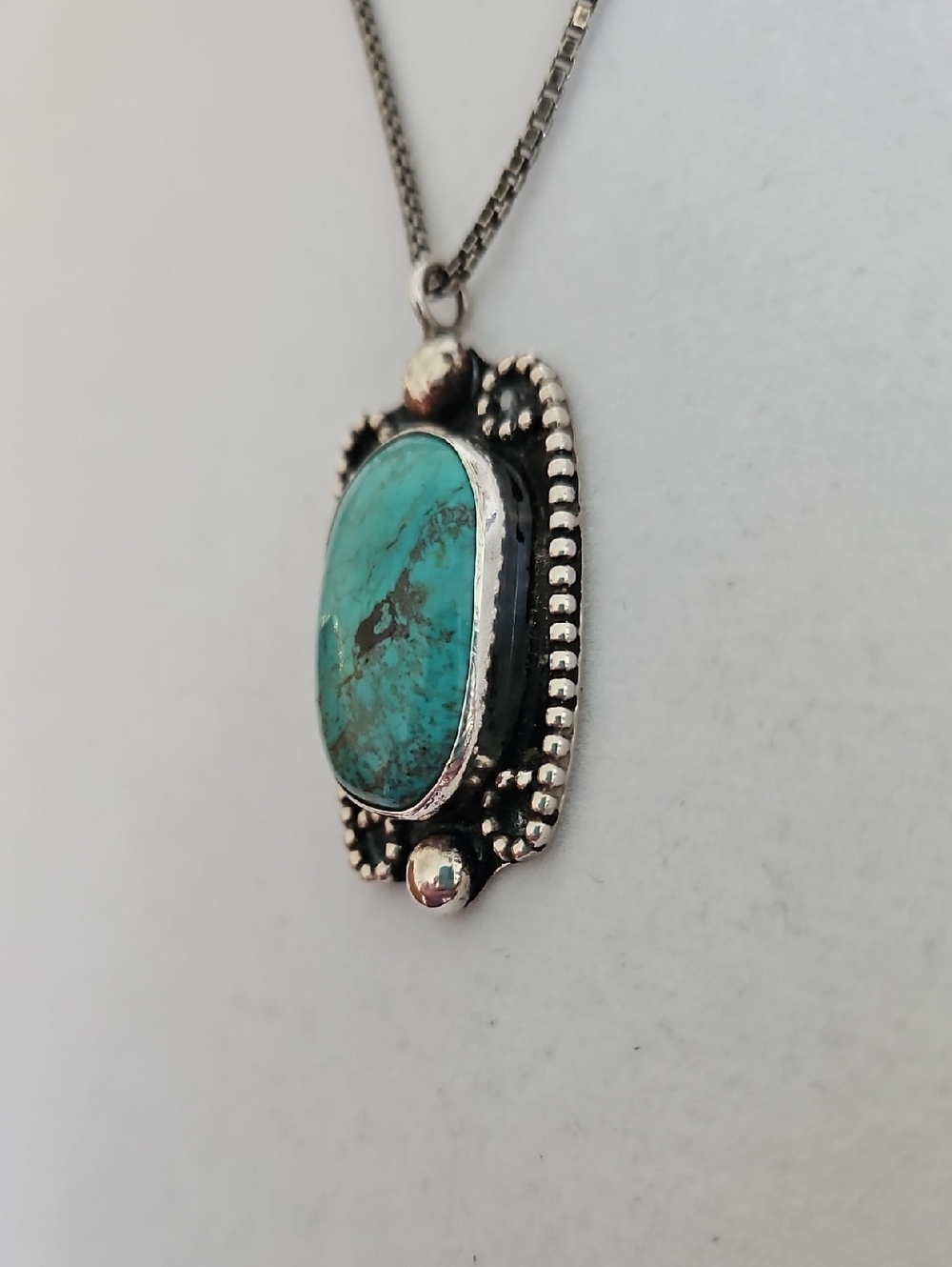 Vintage Sterling Silver Turquoise Pendant - Picture 8 of 15